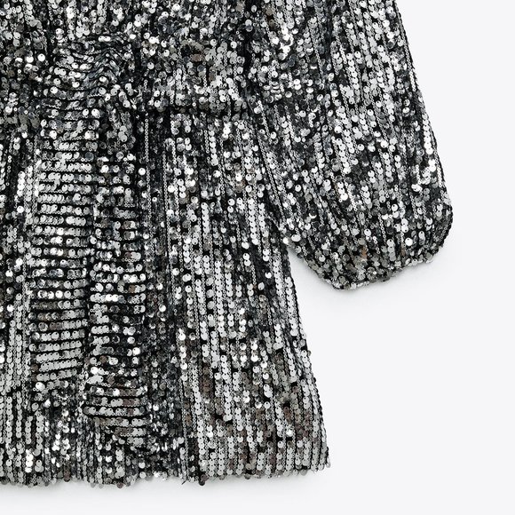 Zara Sequin Mini Dress Silver - Picture 14 of 16